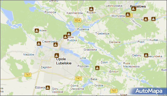 mapa Grabówka gmina Opole Lubelskie, Grabówka gmina Opole Lubelskie na mapie Targeo