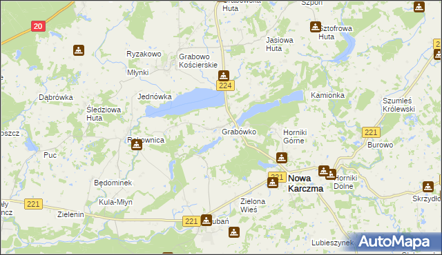 mapa Grabówko gmina Nowa Karczma, Grabówko gmina Nowa Karczma na mapie Targeo