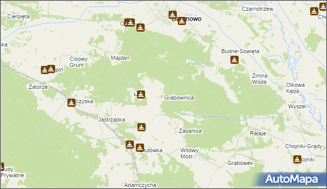 mapa Grabownica gmina Baranowo, Grabownica gmina Baranowo na mapie Targeo