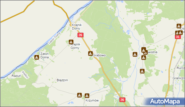 mapa Grabowo gmina Chojna, Grabowo gmina Chojna na mapie Targeo