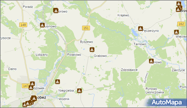 mapa Grabowo gmina Łobez, Grabowo gmina Łobez na mapie Targeo