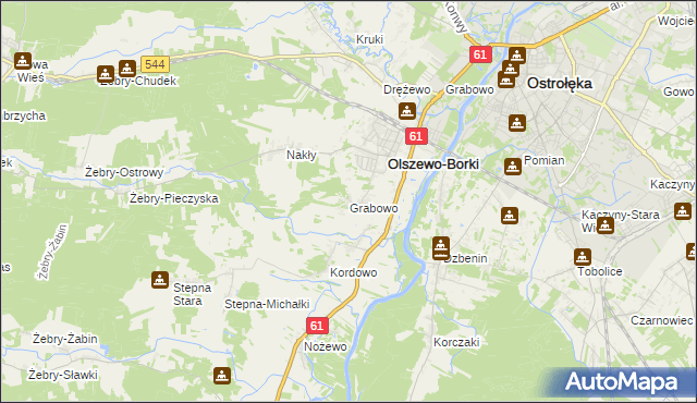 mapa Grabowo gmina Olszewo-Borki, Grabowo gmina Olszewo-Borki na mapie Targeo