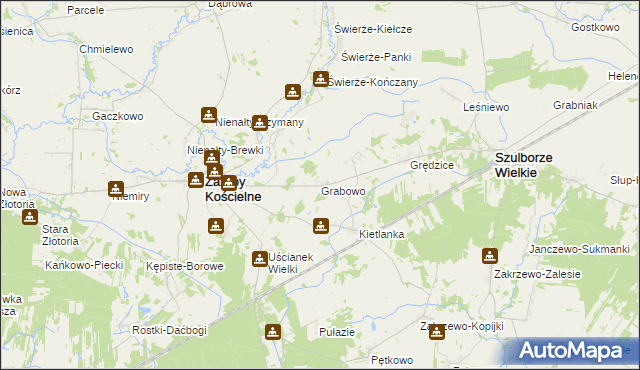 mapa Grabowo gmina Zaręby Kościelne, Grabowo gmina Zaręby Kościelne na mapie Targeo