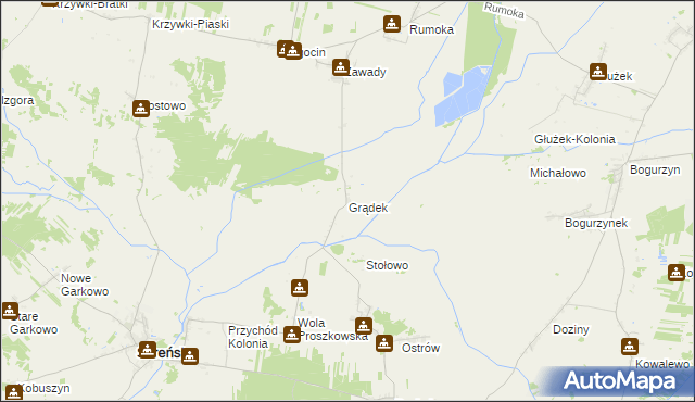 mapa Grądek gmina Szreńsk, Grądek gmina Szreńsk na mapie Targeo