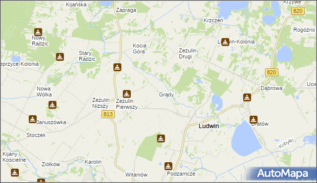 mapa Grądy gmina Ludwin, Grądy gmina Ludwin na mapie Targeo