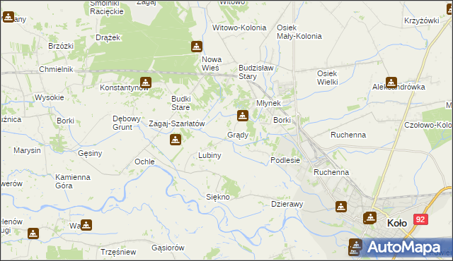 mapa Grądy gmina Osiek Mały, Grądy gmina Osiek Mały na mapie Targeo