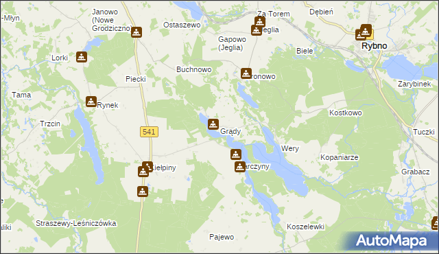 mapa Grądy gmina Rybno, Grądy gmina Rybno na mapie Targeo