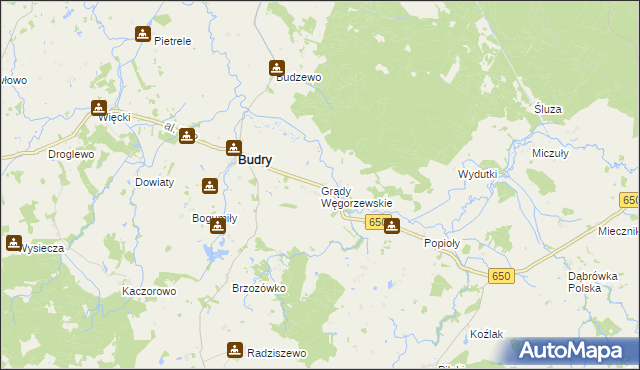 mapa Grądy Węgorzewskie, Grądy Węgorzewskie na mapie Targeo