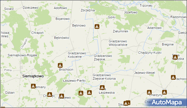 mapa Gradzanowo Zbęskie, Gradzanowo Zbęskie na mapie Targeo