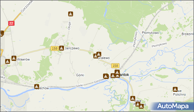 mapa Gralewo gmina Santok, Gralewo gmina Santok na mapie Targeo