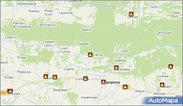 mapa Granica gmina Kampinos, Granica gmina Kampinos na mapie Targeo