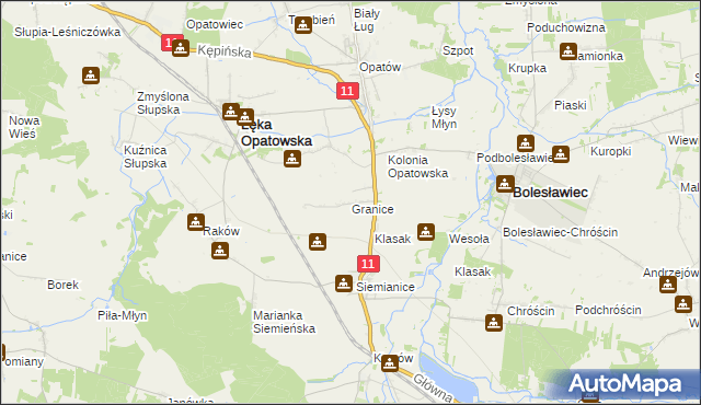 mapa Granice gmina Łęka Opatowska, Granice gmina Łęka Opatowska na mapie Targeo