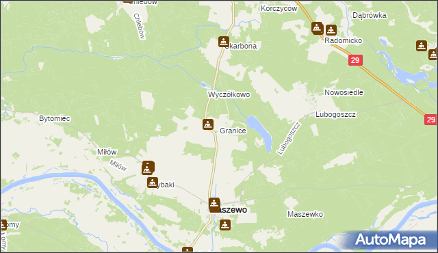 mapa Granice gmina Maszewo, Granice gmina Maszewo na mapie Targeo