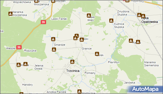 mapa Granice gmina Trzcinica, Granice gmina Trzcinica na mapie Targeo