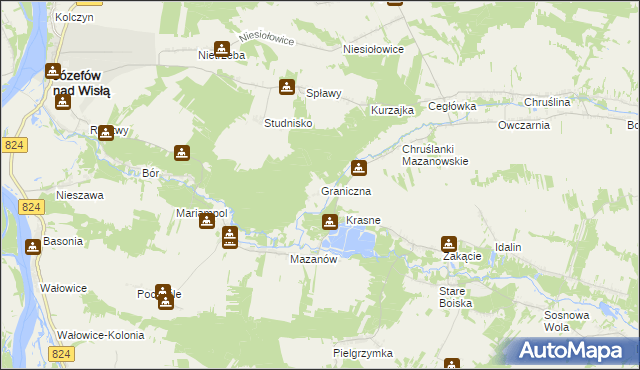 mapa Graniczna gmina Józefów nad Wisłą, Graniczna gmina Józefów nad Wisłą na mapie Targeo