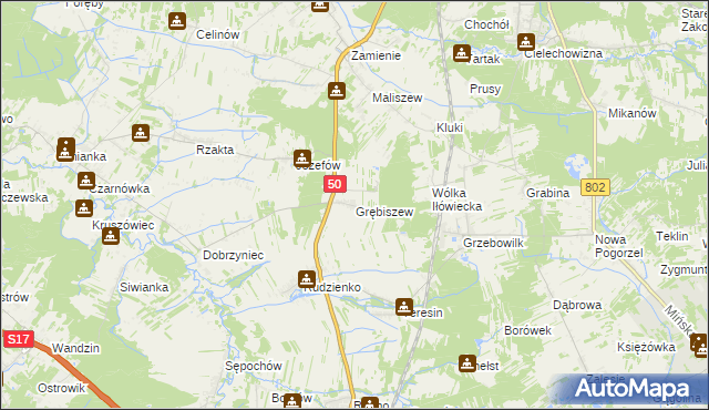 mapa Grębiszew, Grębiszew na mapie Targeo