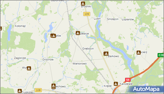 mapa Grębocin gmina Gryfice, Grębocin gmina Gryfice na mapie Targeo