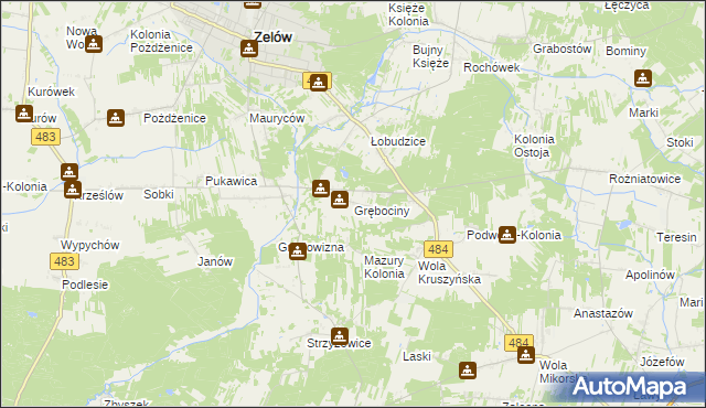 mapa Grębociny, Grębociny na mapie Targeo