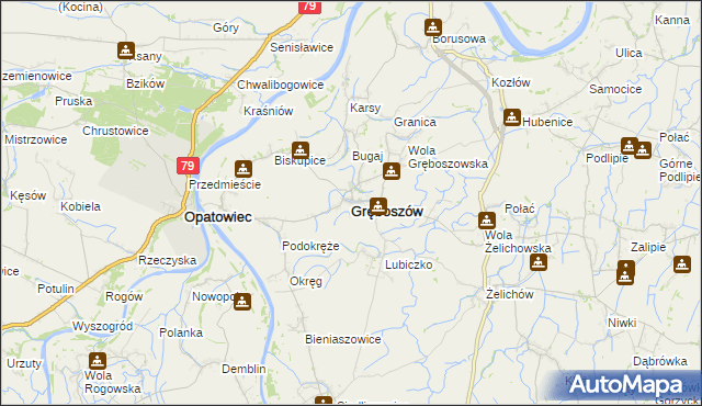 mapa Gręboszów powiat dąbrowski, Gręboszów powiat dąbrowski na mapie Targeo