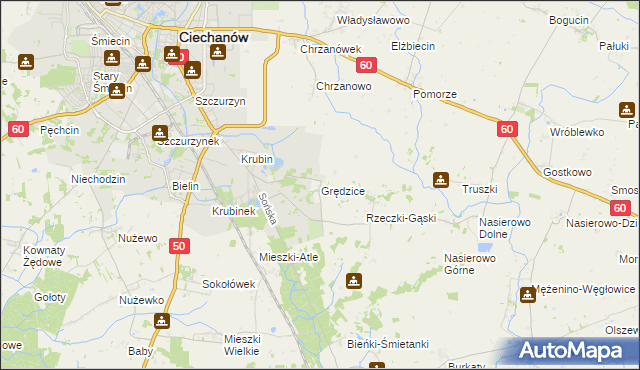 mapa Grędzice gmina Ciechanów, Grędzice gmina Ciechanów na mapie Targeo