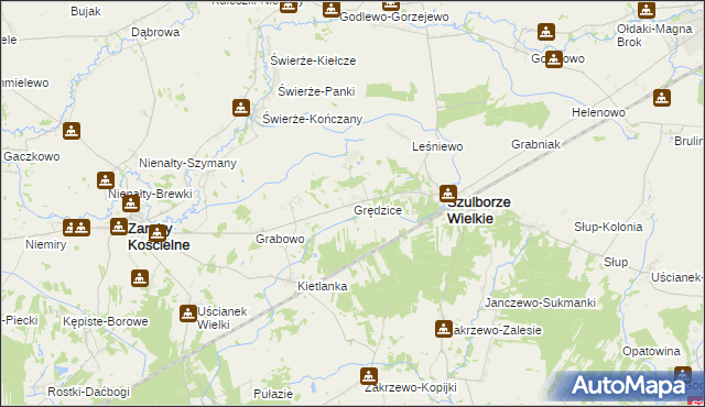 mapa Grędzice gmina Szulborze Wielkie, Grędzice gmina Szulborze Wielkie na mapie Targeo