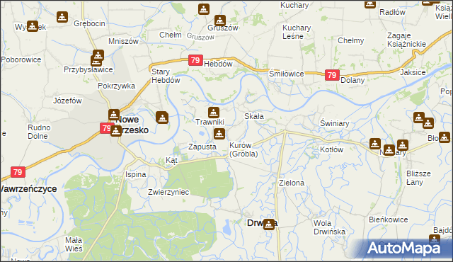 mapa Grobla gmina Drwinia, Grobla gmina Drwinia na mapie Targeo