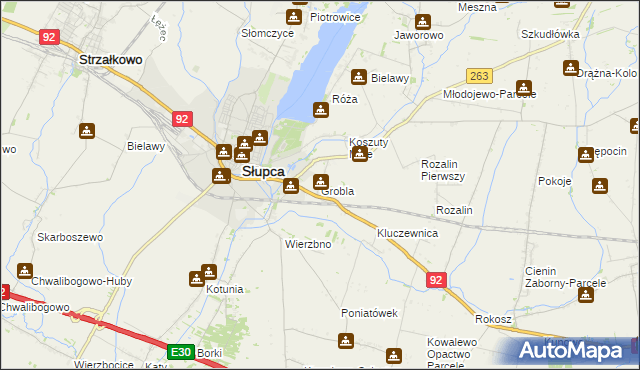 mapa Grobla gmina Słupca, Grobla gmina Słupca na mapie Targeo