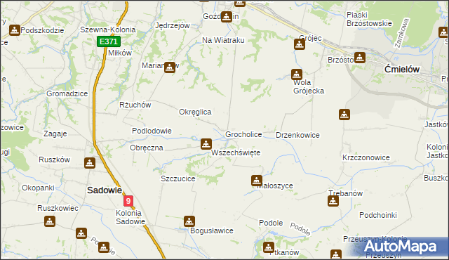 mapa Grocholice gmina Sadowie, Grocholice gmina Sadowie na mapie Targeo