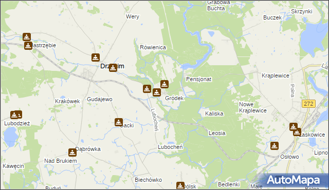 mapa Gródek gmina Drzycim, Gródek gmina Drzycim na mapie Targeo