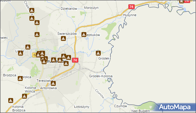 mapa Gródek gmina Hrubieszów, Gródek gmina Hrubieszów na mapie Targeo