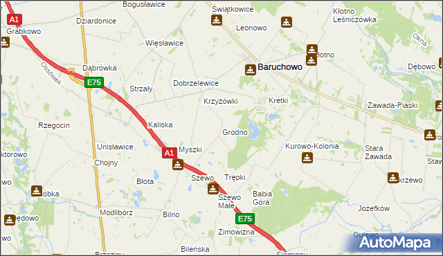 mapa Grodno gmina Baruchowo, Grodno gmina Baruchowo na mapie Targeo