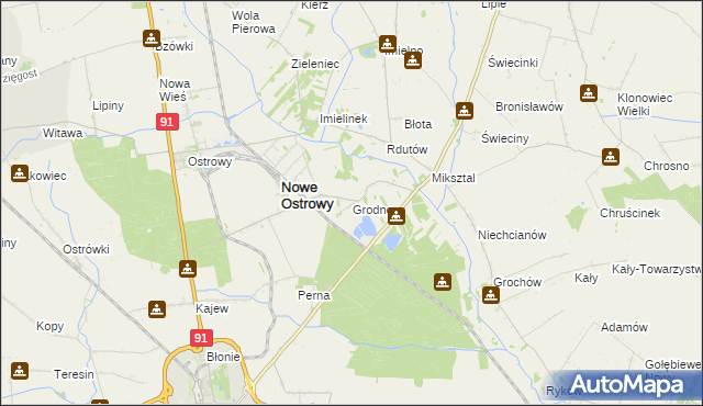 mapa Grodno gmina Nowe Ostrowy, Grodno gmina Nowe Ostrowy na mapie Targeo