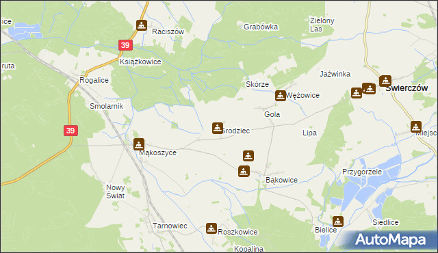 mapa Grodziec gmina Świerczów, Grodziec gmina Świerczów na mapie Targeo