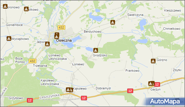 mapa Grodzisko gmina Osieczna, Grodzisko gmina Osieczna na mapie Targeo