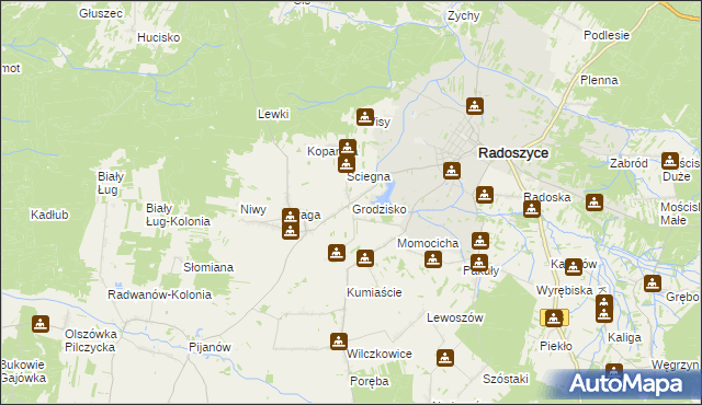 mapa Grodzisko gmina Radoszyce, Grodzisko gmina Radoszyce na mapie Targeo