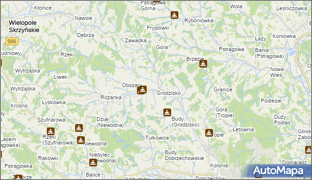 mapa Grodzisko gmina Strzyżów, Grodzisko gmina Strzyżów na mapie Targeo