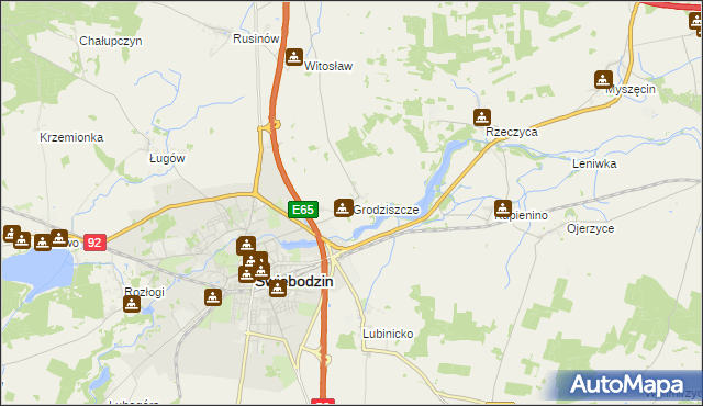 mapa Grodziszcze gmina Świebodzin, Grodziszcze gmina Świebodzin na mapie Targeo