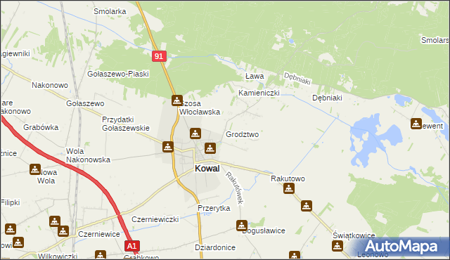 mapa Grodztwo gmina Kowal, Grodztwo gmina Kowal na mapie Targeo