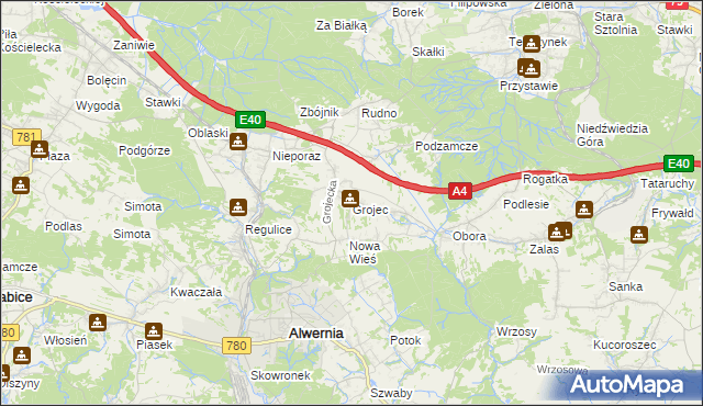 mapa Grojec gmina Alwernia, Grojec gmina Alwernia na mapie Targeo