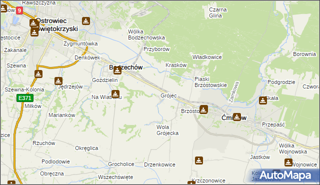 mapa Grójec gmina Ćmielów, Grójec gmina Ćmielów na mapie Targeo