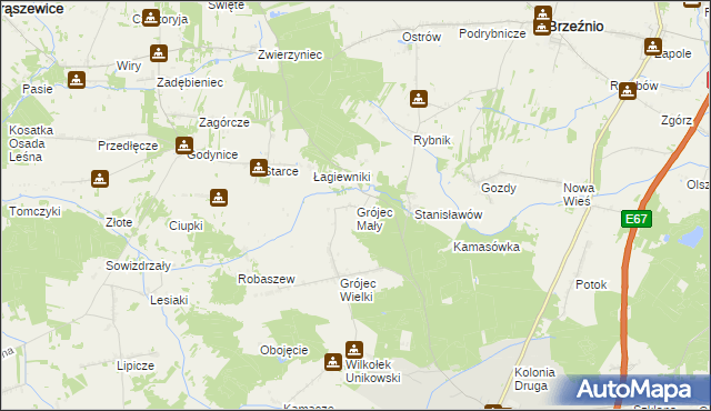 mapa Grójec Mały gmina Złoczew, Grójec Mały gmina Złoczew na mapie Targeo