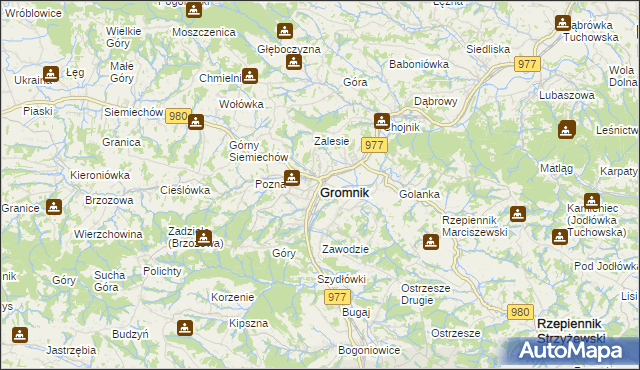 mapa Gromnik powiat tarnowski, Gromnik powiat tarnowski na mapie Targeo