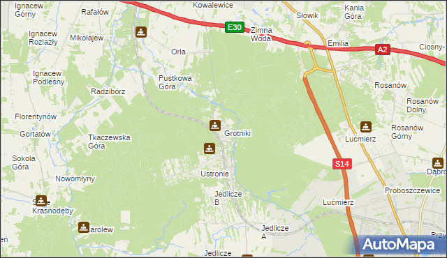 mapa Grotniki gmina Zgierz, Grotniki gmina Zgierz na mapie Targeo