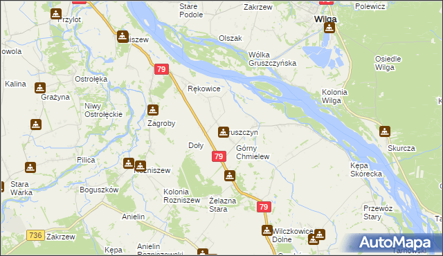 mapa Gruszczyn gmina Magnuszew, Gruszczyn gmina Magnuszew na mapie Targeo