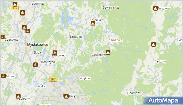 mapa Gruszków gmina Mysłakowice, Gruszków gmina Mysłakowice na mapie Targeo