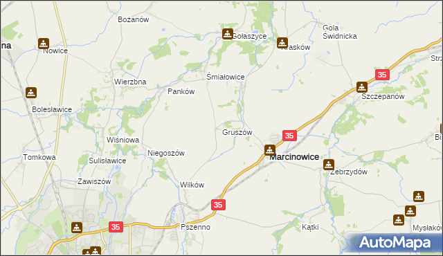 mapa Gruszów gmina Marcinowice, Gruszów gmina Marcinowice na mapie Targeo