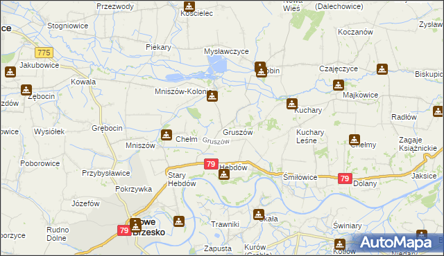 mapa Gruszów gmina Nowe Brzesko, Gruszów gmina Nowe Brzesko na mapie Targeo