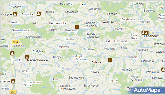 mapa Gruszów gmina Raciechowice, Gruszów gmina Raciechowice na mapie Targeo