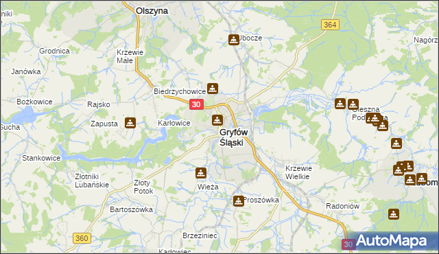 mapa Gryfów Śląski, Gryfów Śląski na mapie Targeo