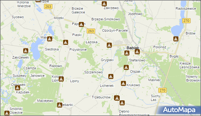 mapa Gryglaki, Gryglaki na mapie Targeo